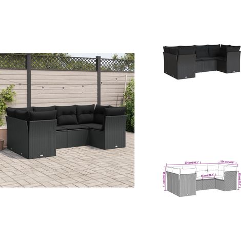 Salon de jardin 6 pcs avec coussins noir résine tressée - Ensemble Salon De Jardin - Mobilier Extérieur - Canapé Jardin - Résine Tressée - Rotin Synthétique (1/3)