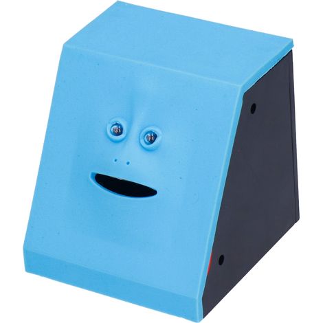 Coffre-fort électronique pour enfants bleu - Banque automatique mangeuse de pièces avec visage rigolo (1/5)