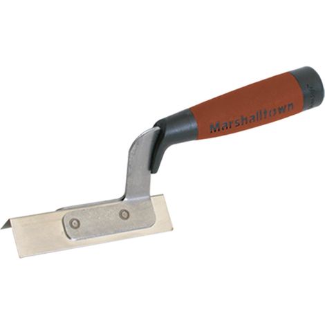 Cazzuola ad angolo esterno Marshalltown con manico DuraSoft, perfetta per la costruzione di muri a secco e l'isolamento termico, dimensioni della cazzuola: 108x38 mm