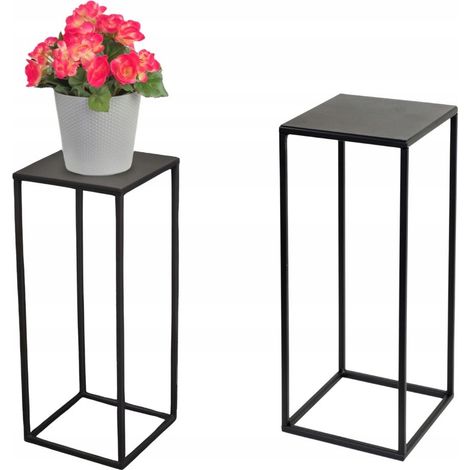 Soporte de metal para plantas tipo loft, color negro, diseño moderno, Evron S, 19x19x47 (1/5)
