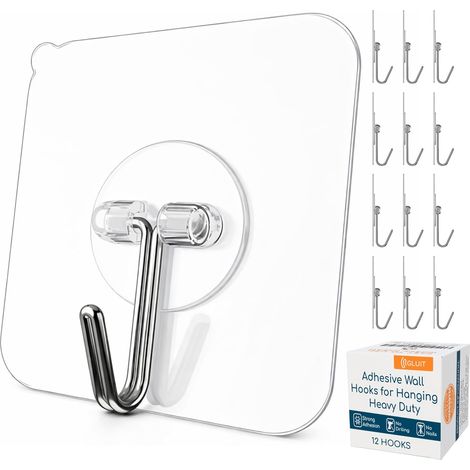 Selbstklebende Wandhaken, stabile Wandhaken ohne Bohren, transparente Klebehaken, geeignet für Zuhause, Bad, Küche, Büro, 12er-Packung