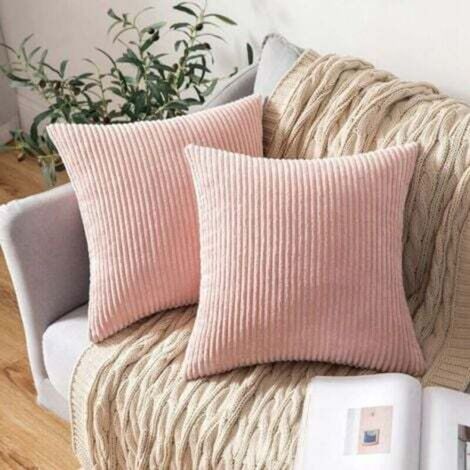 Set of 2 45x45cm Pink Decorative Corduroy Cushion Covers, Soft Sofa Pillowcases for Home, Living Room, Bedroom
