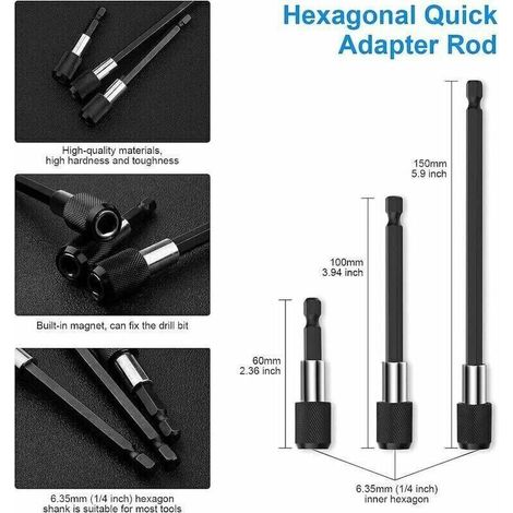 Accessoires de Visseuse : Porte-Embouts Magnétique, 3 Embouts Hexagonaux, Foret à Angle Droit, Extension Flexible et Mandrin pour Perceuse (1/5)