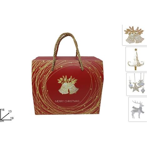 Scatola Regalo Natalizio Natale Rossa con Decoro Oro 19 x 16 x 13 cm