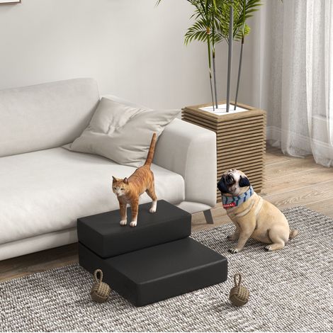 Escalera plegable para mascotas de 2 peldaños, negro, L45 x An39 x Al20 cm, PU y espuma (1/5)
