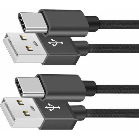 2pcs USB C Cable Type C Fast Charging Cable for Samsung Galaxy A12 / A32 / A42 / A52 / A72 Nylon Android Phone Charger (1m, Black) (1/5)