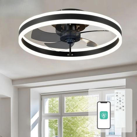 Moderne intelligent LED ventilateur de plafond 50cm lampe avec télécommande chambre salon ventilateur de plafond luminaires décoration de la maison, Noir (1/5)