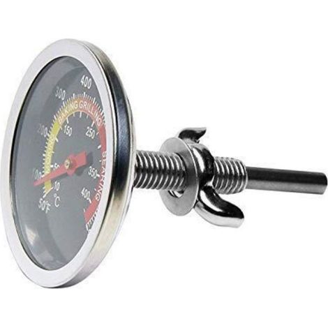 Thermomètre Barbecue - Cadran 6 cm - Acier Inoxydable - Plage 10 à 400 °C - Pour Grils Portables et Fumoirs - 1 Pièce (1/4)