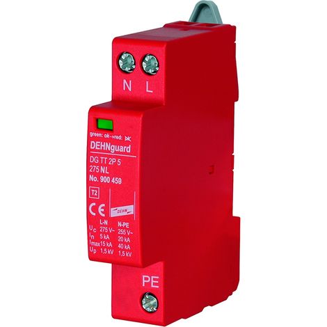 Parafoudre monobloc monophasé 5 kA Type 2 – Indication de fonctionnement vert/rouge – Protection IP20 – Installation simple – Dehn