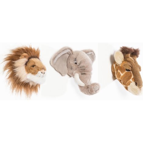 Coffret 3 Mini Peluches trophée Safari Lion, Elephant et Girafe