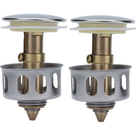 Lot de 2 Bondes de Lavabo Pop-Up Universelles avec Noyau Poussoir, Filtre Anti-Retour pour Salle de Bain (1/4)