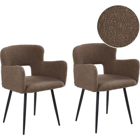 Set di 2 sedie moderne Teddy con seduta bouclé e braccioli trapuntati marroni Sanilac