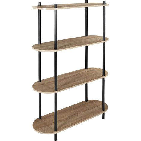ENTAS - Etagère 4 Tablettes Ovales Aspect Bois Pieds Noirs (1/4)
