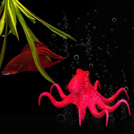 Pieuvre artificielle fluorescente en silicone pour aquarium (rouge) (1/5)