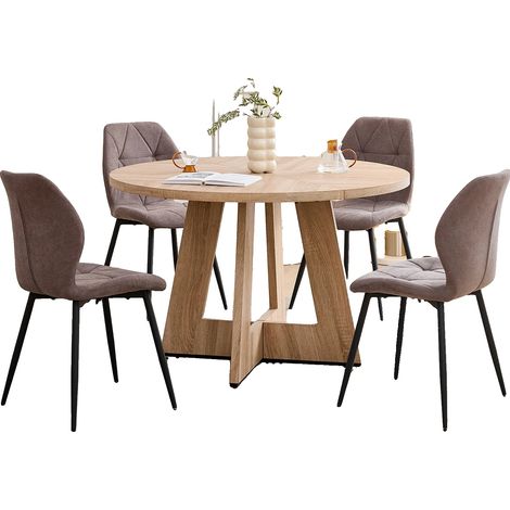 Ensemble de Table à Manger, Table Ronde Moderne, Chaises Rembourrées, Marron-ensemble (1/2)