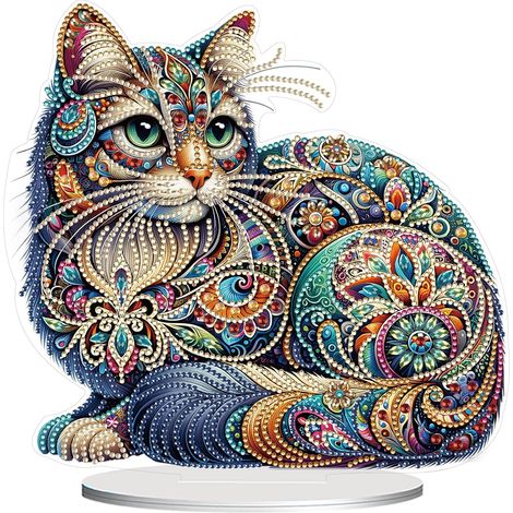 Autocollant chat fait main à utiliser comme porte-documents de bureau - un ornement créatif, fait maison et peint pour le salon et le bureau. (1/5)