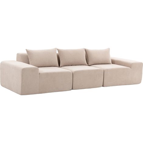Canapé 3 Places Chenille 320 cm Modulaire Accoudoirs Extra-Larges Beige, XXL pour Grands Espaces, Accoudoirs pour Confort Maximal (1/5)
