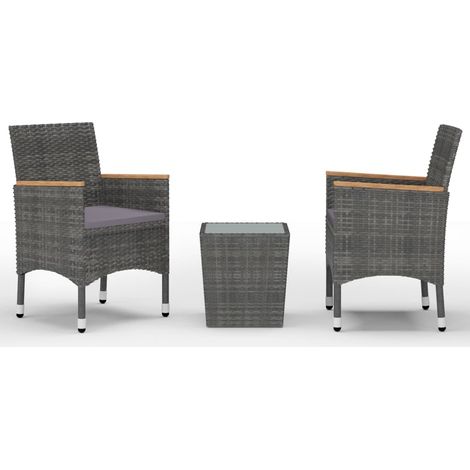 Maison Exclusive - Set Bistrot Giardino 3 pz Polyrattan e Vetro Temperato Grigio