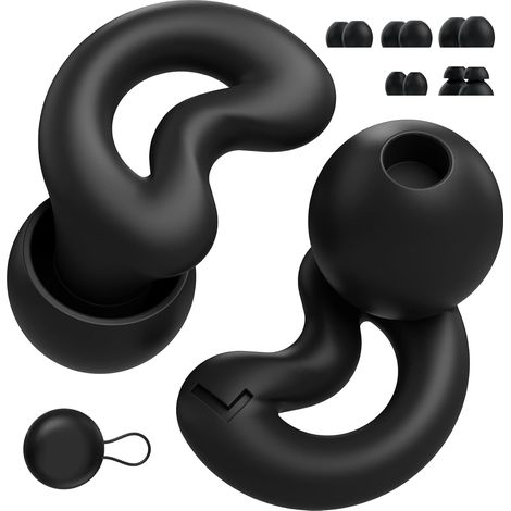 Bouchons d'oreille pour dormir, réutilisables en silicone pour dormir sur le côté, réduction du bruit jusqu'à 40 dB, avec 5 options d'embouts pour les ronflements et bruits nocturnes. (1/5)