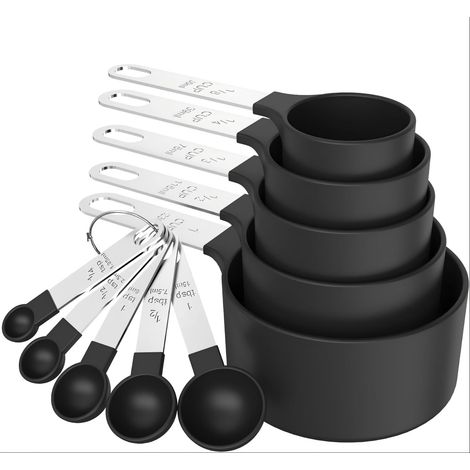 Cuillères À Mesurer Et Verres À Mesurer - En Acier Inoxydable Et Plastique Alimentaire - Pour Cuisine Et Pâtisserie - Lot De 10 Pièces (1/5)