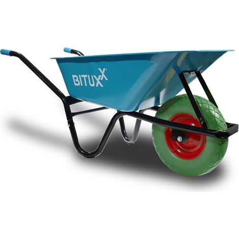 BITUXX Schubkarre 100L Schubkarren Schiebkarre Groß Scheibtruhe Bauschubkarre Blau mit PU Vollgumi Rad Grün bis 250kg