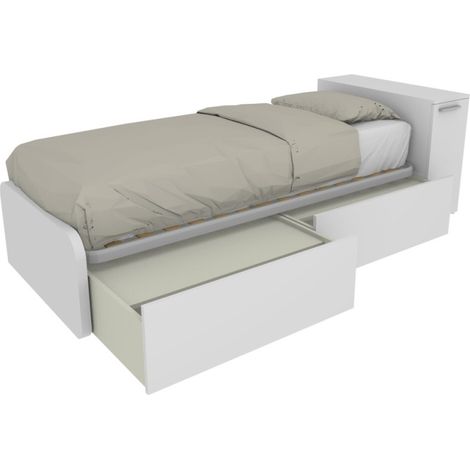 Letto singolo salvaspazio con cassetti e testata contenitiva - Bianco