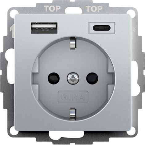 Gira Prise SCHUKO AV alimentation USB 2f Type A/C System 55 F Alu [245926], 2459 26