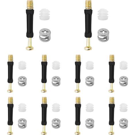 Lot de 10 raccords excentriques pour meubles - Diamètre : 11,8 mm - Chevilles à visser avec bord de recouvrement M6 x 40 mm et écrous à visser M6 - Pour montage complet de meubles - Noir (1/5)