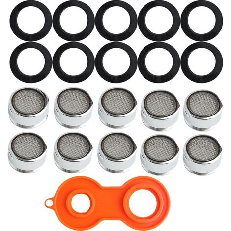 M24 Faucet Aerator, 10 Pieces, Water Saving Faucet Aerator Filter, Faucet Flow Limiter with 10 Washers and 1 Aerator Wrench for Bathroom and Kitchen Sink Faucets (1/5)