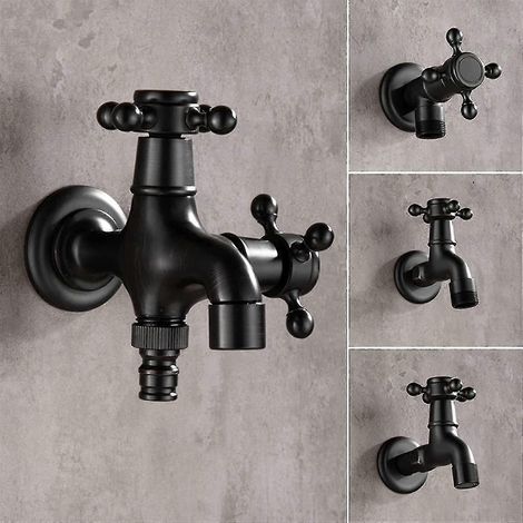 Robinet extérieur moderne en bronze noir, robinet simple d'eau froide, robinet mural de jardin, robinet de salle de bain, robinet pour lave-linge et balai à franges (couleur : Jy04b) (1/5)