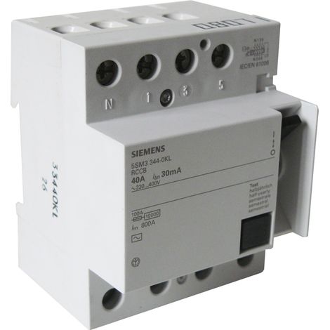 SIEMENS INTERRUPTEUR DIFFÉRENTIEL TÉTRAPOLAIRE 40A 30MA TYPE AC 4 MODULES 400V SIE026345