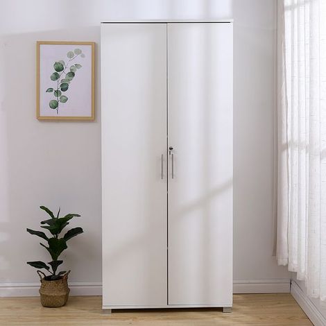 White wooden Filing cabinet with 4 shelves - 2 Door Lockable Filing Cabinet - Tall wood Office Storage Cupboard Organiser - Strong and Sturdy Shelving Unit 180cm(h) x 80cm(w) x 35cm(d) (1/5)