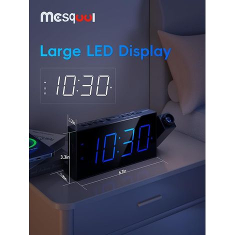 Reveil Projecteur Bleu, Reveil Projecteur Plafond Secteur de Ecran LED, Reveil Double+Plafond à Pile+Snooze+Luminosité Réglable+Sonnerie Réglable+USB, 12/24H (1/2)