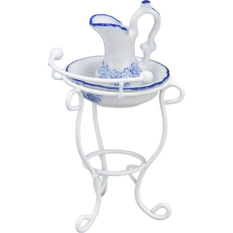 Meuble vasque, bouilloire et lavabo pour maison de poupée à l'échelle 1:12. Accessoires de salle de bain réalistes et raffinés pour maison de poupée. (1/5)