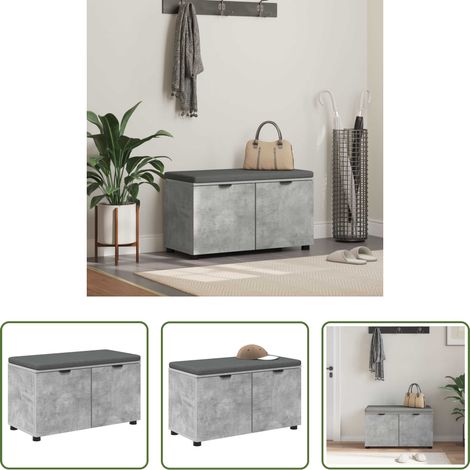 vidaXL Banc en bois d'ingénierie -  Banc d'entrée avec coussin Gris Béton 80 x 38 x 46 cm (1/5)