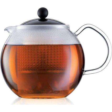 Théière à Piston avec Anse Couvercle et Filtre Plastique/Verre Noir - 1,0 L (1/3)