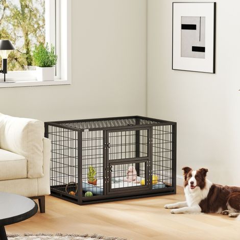Cage pour Chien Robuste Niche Chien Intérieur Toit Ouvrant et Porte de Nourrissage Acier (1/5)