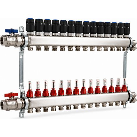 BADfabrik24 Eco Heizkreisverteiler Edelstahl für 13 Heizkreise mit 13 Stück Strawa Strawatherm Stellantrieb 230 V stromlos geschlossen (1/5)