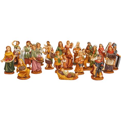 Pastorelli per presepe in poliresina con animali, doni e mestieri 23 soggetti 11,5 cm (1/4)