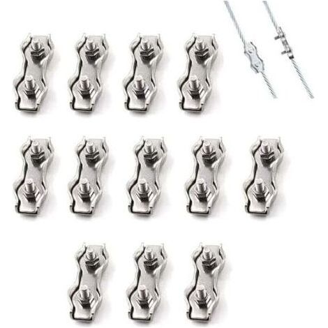 Lot de 12 serre-câbles doubles en acier M3, connecteur de serre-câble en acier inoxydable, pince de fixation de câble de frein, utilisé pour les câbles en acier de 2 mm (1/5)