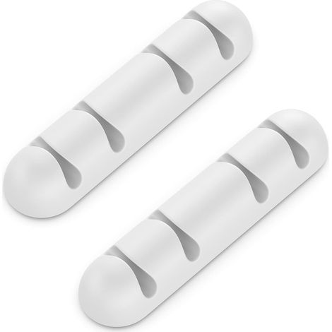 2 fermacavi bianchi, organizer per 4 cavi, adesivo resistente per casa o ufficio - AquaForge (1/5)