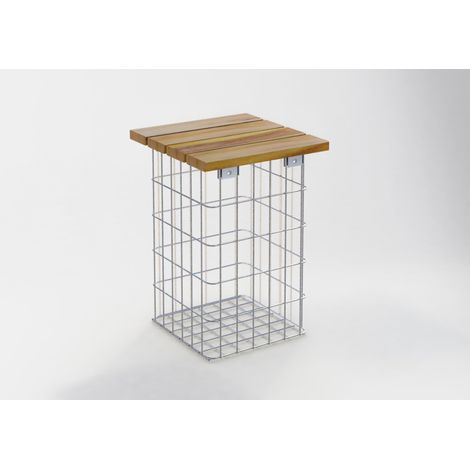 Gabiondeco - Banc de jardin Teck 32 cm x 52 cm x 32 cm. maillage 5 x 10 cm. galvanisé à chaud - Made in Germany (1/4)