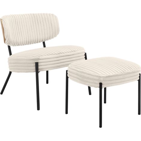 JerryChaise longue avec tabouret en tissu crème (1/5)