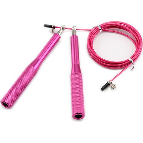 Corde À Sauter - Poignées En Aluminium Avec Roulements Doubles - Câble En Acier Réglable 3m - Pour Hiit Et Fitness - Rose (1/5)