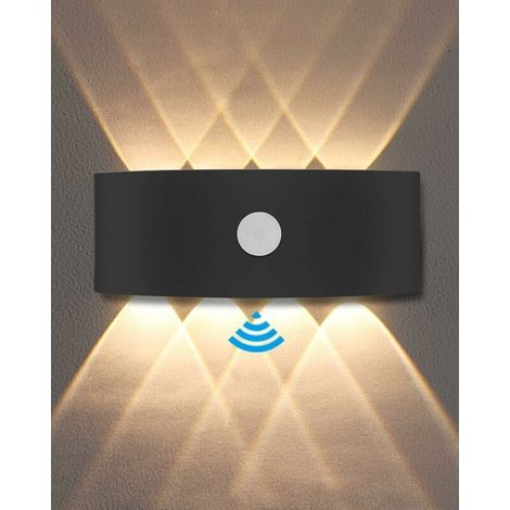 Applique Murale Exterieur, Lampe Detecteur de Mouvement Interieur 8W, Applique Murale Chambre 3000K Blanc Chaud, Imperméable IP65, Balcon, Escaliers, Salon Disponible - Noir [Classe énergétique F] (1/3)