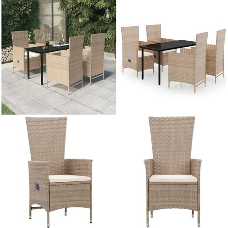 5-tlg. Garten-Essgruppe mit Kissen Beige - Gartenmöbel - Terrassenmöbel (1/5)
