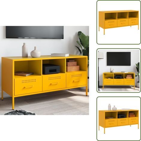 The Living Store TV-Schrank Senfgelb 100,5x39x50,5 cm Stahl - Industriestyl TV-Schrank - Metallregal - Fernsehtisch - Aufbewahrungsschrank - Wohnzimmerschrank (1/5)