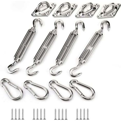Kit de fixation pour voile d'ombrage, kit de fixation en acier inoxydable, compatible avec les voiles d'ombrage triangulaires, carrées et rectangulaires, accessoires de fixation M5 (1/5)