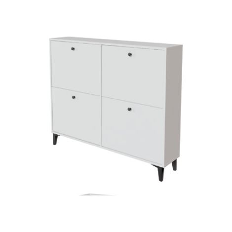 Mueble Zapatero Mili con 4 trampones en blanco soft. 116.8cm(ancho) 97cm(altura) 24.6cm(fondo)