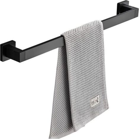 Porte-serviettes carré en aluminium Space, fixation murale, tige simple, noir 50CM (double usage sans perforation et perforation) (1/5)